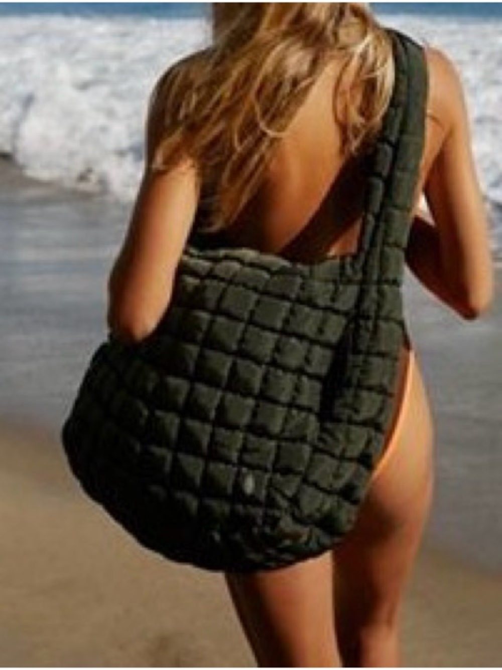 Free People Quilted Army Green Shoulder Tote Bag